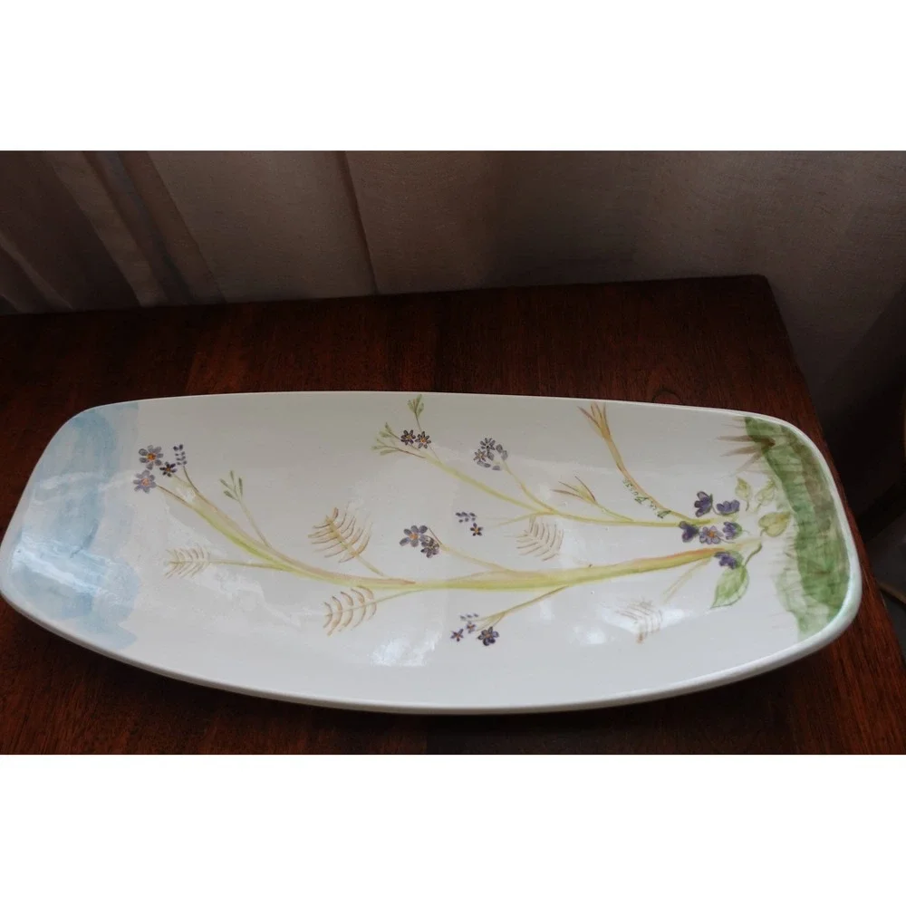 Signed Dick Busse Porcelain Tray | Vintage Floral Oblong Serving‎ Tray